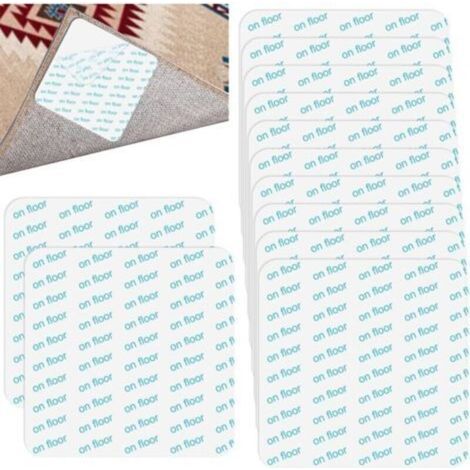 12 Pièces Anti Derapant Tapis,Rug Grippers,Antiderapant Autocollants de Tapis,Réutilisable et Lavable Tapis Antidérapant,pour Planchers de Bois Franc,Carpettes et Tapis,Blanc105x105cm (1/4)