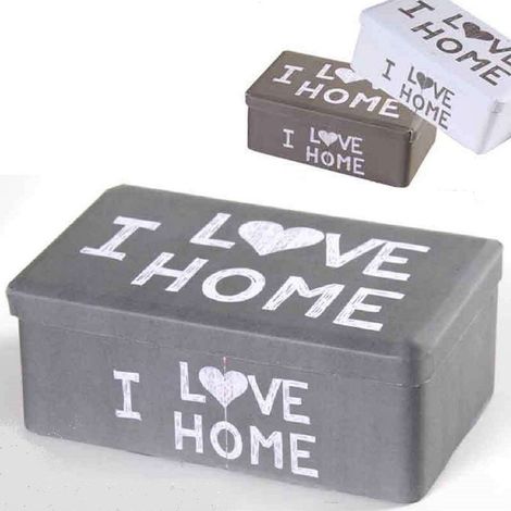 Kaela - Contenitore Scatola Latta Multiuso 18x11x7cm I Love Home Colori Assortiti 710483 - (1/4)