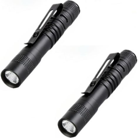 Mini lampes torches LED - Lot de 2 - Lampes torches stylo 250 lumens - Lampes torches étanches en forme de stylo, idéales pour le camping, la randonnée et la maison - Fonctionnent avec 1 pile AAA (non (1/5)