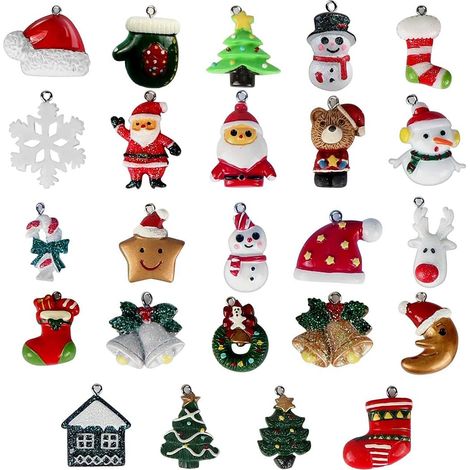 Hängende Weihnachtsdekoration, 24 Mini-Weihnachtsornamente, Weihnachtsmann aus Kunstharz, Weihnachtsbaum, Schneemann, Rentier, Miniatur-Weihnachtsanhänger (1/5)