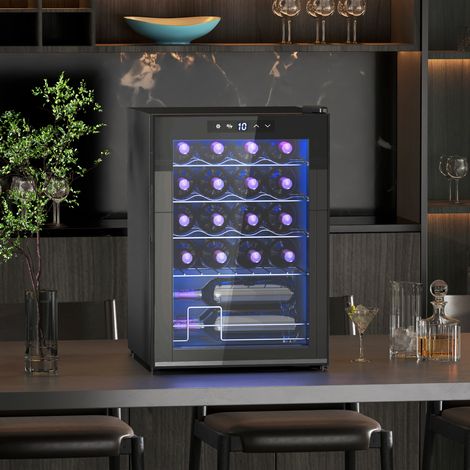 Petite cave à vin, mini-réfrigérateur pour 20 bouteilles, capacité de 53 litres, porte vitrée, éclairage LED, noir (1/5)