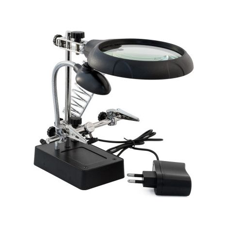 Support de table pour fer à souder avec 2 loupes à led et pinces crocodiles Zd-126-3 (1/3)