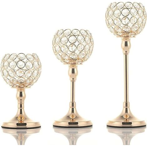 SHINING HOUSE Candelabros de cristal dorado para centro de mesa para decoración de mesa de comedor de boda, Halloween, Navidad, fiesta de cumpleaños, decoración del hogar (3 piezas de cuenco de crista (1/5)