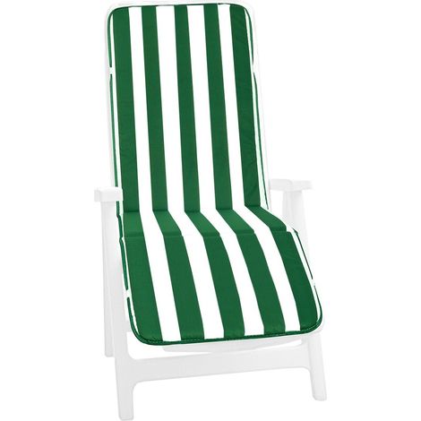 Cuscino Sdraio Poltrona Morbido A Righe Copri Lettino Prendisole Pieghevole 100% Made In Italy - Verde