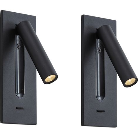 QAZQA Set di 2 lampade da parete moderne nere con LED inclusi -