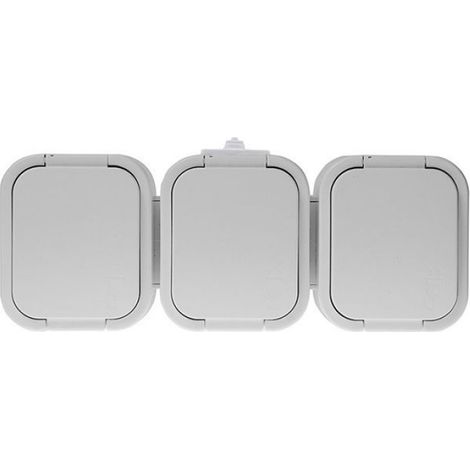 Prise Triple Étanche - 3x2P+T - IP54 - 250 V - 10 A - Blanche - Clapet De Protection Intégré