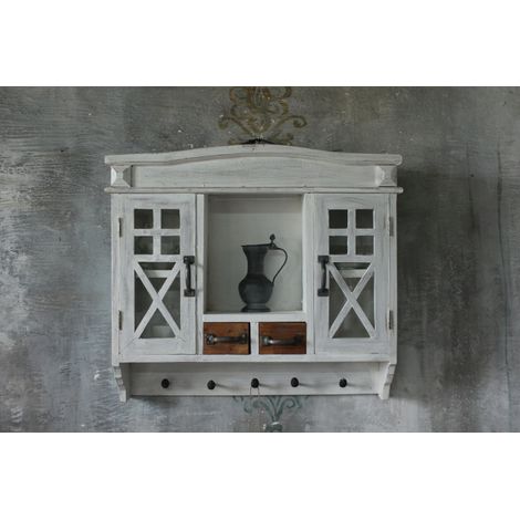 Meuble de cuisine rustique avec vitrine, blanchi à la chaux