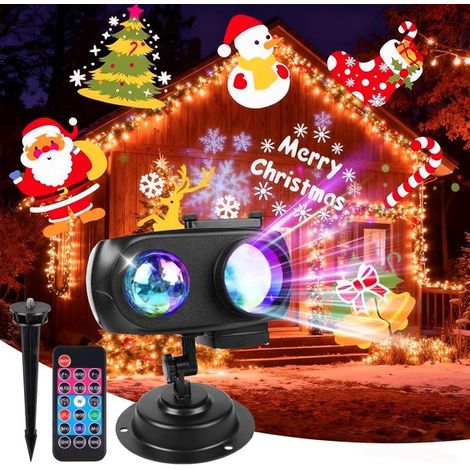 Projecteur de Noël extérieur - 2 en 1 Double mode d'éclairage - 12 diapositives + 10 effets de vagues - Étanchéité IP44 - Avec télécommande et minuterie (1/5)
