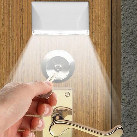 Lampe LED sans fil pour serrure – Détecteur de mouvement infrarouge PIR – Éclairage automatique pour trou de serrure de porte – 4 LED – Fixation adhésive (à coller partout)