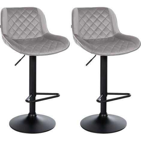 Set di 2 sgabelli da bar con poggiapiedi altezza regolabile velluto grigio con cuciture a rombi struttura in metallo nero 100006193