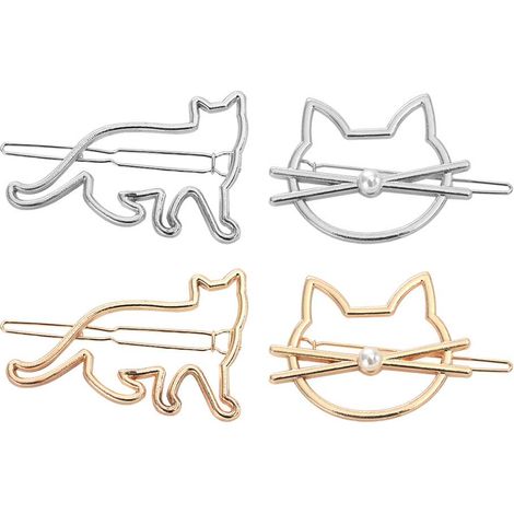 Barrettes Cheveux - Forme Chat Perles - Métal - Pour Femme et Fille - 4 Pièces (1/5)