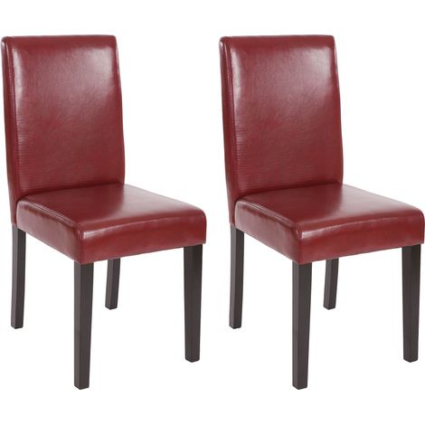 Lot de 2 chaises de séjour Littau, simili-cuir, brun rouge, pieds foncés