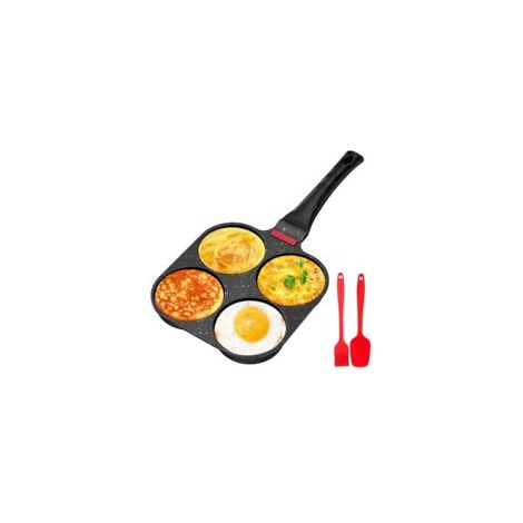 poele a pancakes, antiadhésive en aluminium pour poêle à pancake à 4 trous, appareil pancake avec Brosse à Huile de Silicone, pour petit-déjeuner oeuf, pour Cuisinière à Gaz (Noir) (1/5)