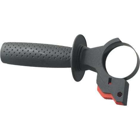Empuñadura frontal ajustable para taladro percutor eléctrico con un diámetro interior de entre 46 y 52 mm, fabricada en plástico negro y con diseño antideslizante.