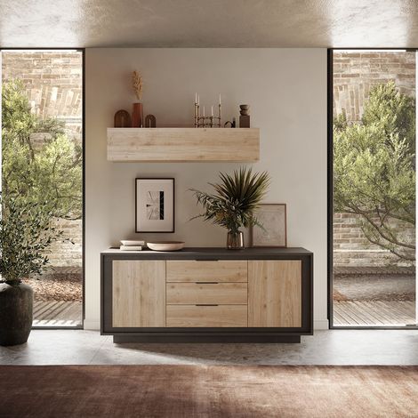 Buffet/bahut moderne 180 cm lave/chêne cadiz Rosine (1/5)