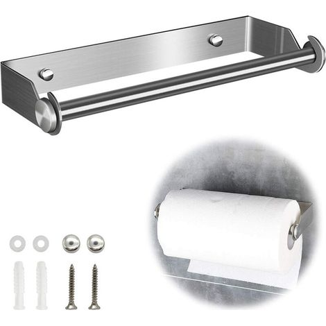 Distributeur de porte-serviettes de cuisine en acier inoxydable argenté de 27 cm support de rouleau de montage mural sans vis pour la cuisine (1/5)