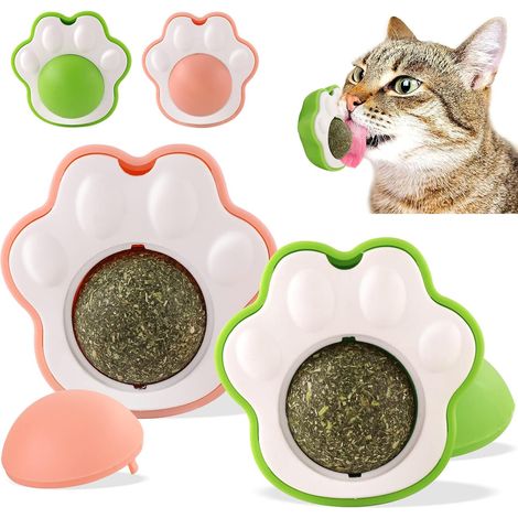 Boule d'herbe à Chat,Balle Herbe à Chat Murale, Jouets à l'herbe à Chat Rotatives, Jouets Catnip Comestibles pour Chats (Griffe de Chat-2 PCS)