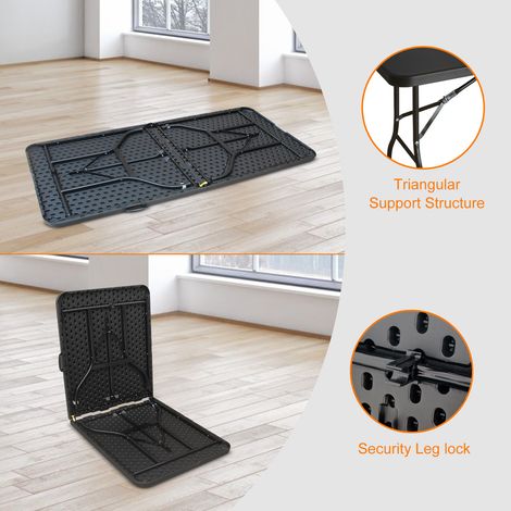 Table pliante portable 180 cm en plastique haute densité avec poignée, résistante jusqu'à 135 kg, pour camping et usage intérieur/extéieur (1/5)
