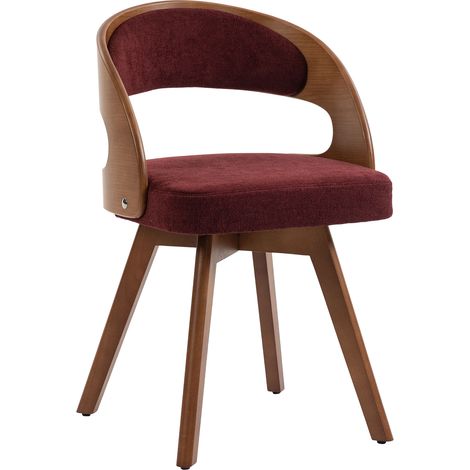 Set aus 2 Drehbaren Esszimmerstühlen mit Ergonomischer Rückenlehne, Leinen, Weinrot (1/5)