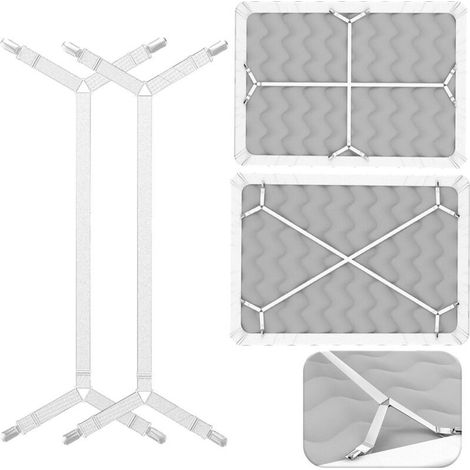 Sangles de fixation croisées pour draps – 8 clips élastiques blancs, compatibles draps ajustés et plats, lot de 1 (1/5)