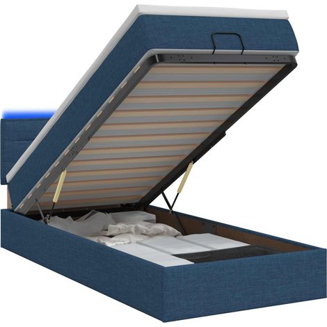 Letto Ottomano con Materasso e LED Blu 90 x 200 cm Tessuto vidaXL (1/5)