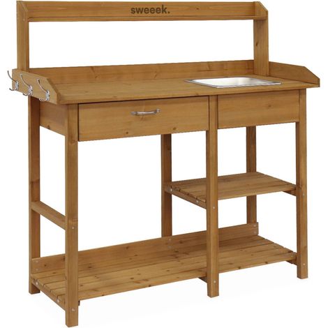 Wooden potting table, Capucine, Natural, 117x45x121 cm