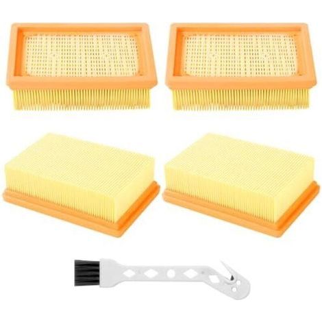 Pack de 4 filtres plissés plats pour aspirateurs Kärcher, pour aspirateurs multi-usages Kärcher WD4, WD5, WD6, MV4, MV5, MV6 remplacement du filtre avec 1 petite brosse