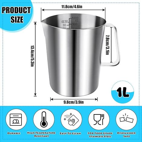 Gobelet doseur en acier inoxydable 304 avec poignée, graduations en onces et en ml, pour pot à lait, cafetière, seau à glace, passe au (1/4)