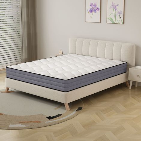 Matelas 90x200cm 7 zones mousse à mémoire de forme et ressorts ensachés soutien ergonomique H3 blanc (1/5)