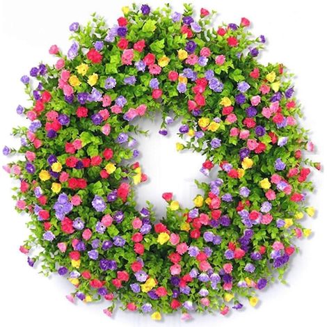 Grande couronne de porte printanière et automnale ornée de fleurs artificielles colorées, idéale pour décorer votre porte d'entrée ou votre maison à l'occasion de Thanksgiving. (1/2)