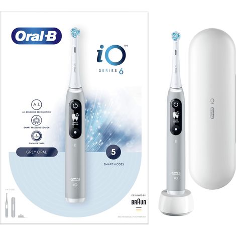 Oral-B Brosse à dents Série iO 6 Rechargeable Pour adultes 1 tête de brosse incluse 5 modes de brossage Gris opale (1/5)
