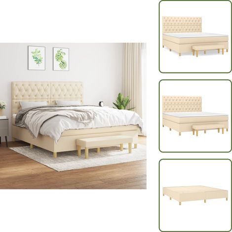 Boxspringbett mit Matratze Creme 160x200 cm Stoff - Boxspringbett - Doppelbett - Cremefarbenes Bett - Betten Mit Kopfteil - Federkernmatratze (1/5)