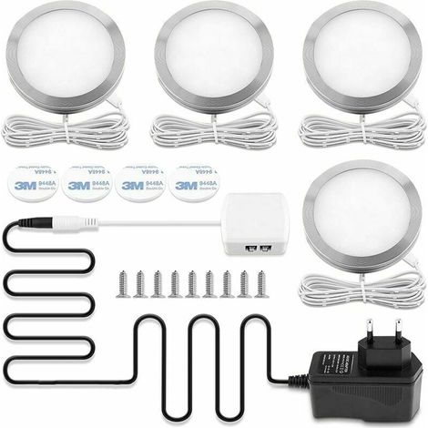 LED-Schrankleuchte, LED-Innenstrahler, rund, ultraflach, warmweiß 3000K, für Badezimmer, Toilette, Küche, Wohnzimmer, Flur, 4er-Pack [Energieklasse A++]