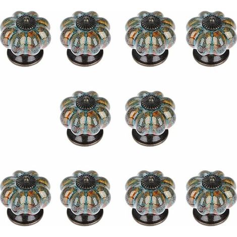 SHINING HOUSE Paquete de 10 pomos de cerámica con forma de calabaza de colores para armarios, alacenas de cocina y baño (azul) (1/4)