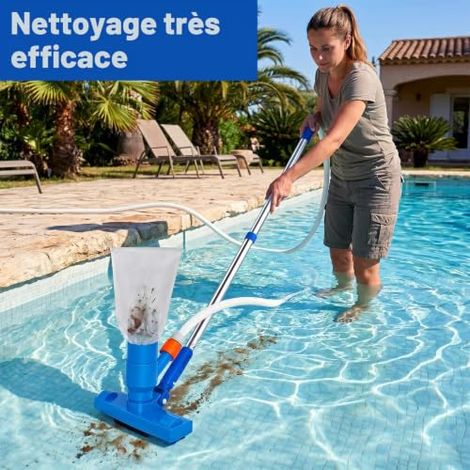 Aspirateur de piscine avec barre télescopique de 190 cm, aspirateur portable avec brosse, étang, jacuzzi, salle de bain (1/5)