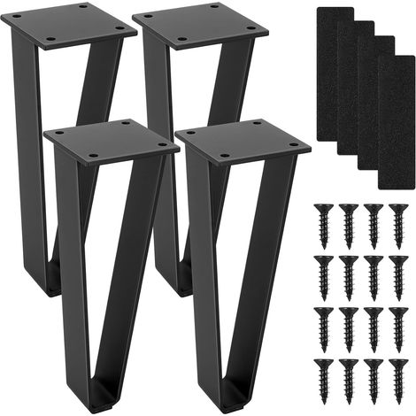 4 Pcs Pied de Meuble, 20cm DIY Pieds de Table en épingle Métal, DIY Pieds de Meuble pour Table Basse,Table de Salle à Manger, avec Patins de Protection et vis (Noir 20cm) (1/5)