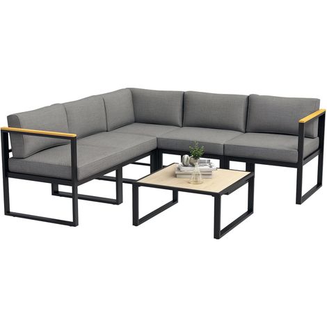 Ensemble de jardin avec canapé et table basse en aluminium et coussins rembourrés, gris