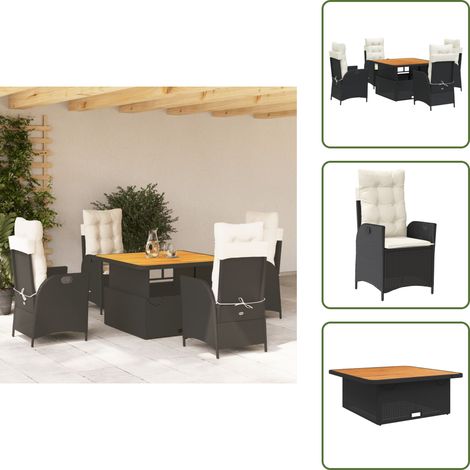 Chaise de jardin inclinable - vidaXL Ensemble à manger de jardin coussins 5pcs Noir Résine tressée - Table de jardin relevable (1/5)