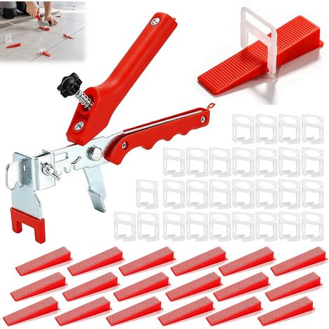 Système de nivellement de carrelage 2 mm : kit d'aide à la pose de carrelage, 400 languettes, 100 cales de carrelage et 1 pince à carreaux, kit d'aide à la pose de carreaux pour joints de largeur de (1/5)