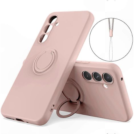 Coque téléphone en silicone liquide pour Galaxy S24, avec dragonne et support intégré, protection robuste, finition douce au toucher, coloris noir, accessoire pratique. (1/5)