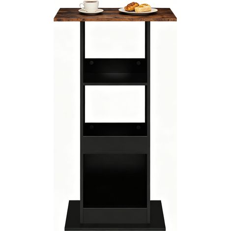 Mesa alta cuadrada de 2 en 1 en melamina negro y marrón rústico 60 x 60 x 112 cm (1/5)