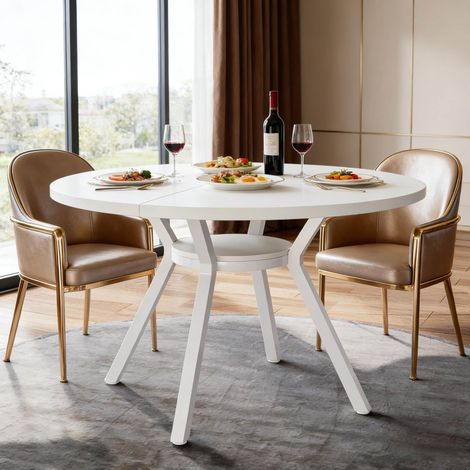 Table à manger ronde blanche, en métal et en bois, pour 4 à 6 personnes (1/5)