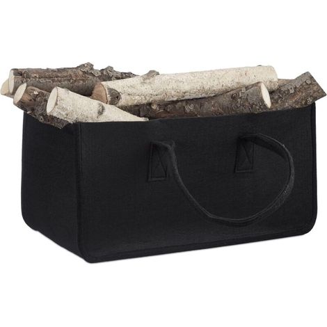 Panier à bûches de bois en feutre 2 poignées, pliable,50x25x25cm, noir (1/5)