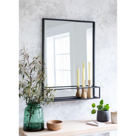Garden Trading Sapperton Indoors Wall Hallway Lounge Mirror & Shelf Black Iron (1/2)