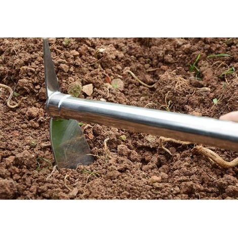 Pelle et pioche 2 en 1, outil de jardin robuste en acier inoxydable pour planter légumes et fleurs. (1/4)