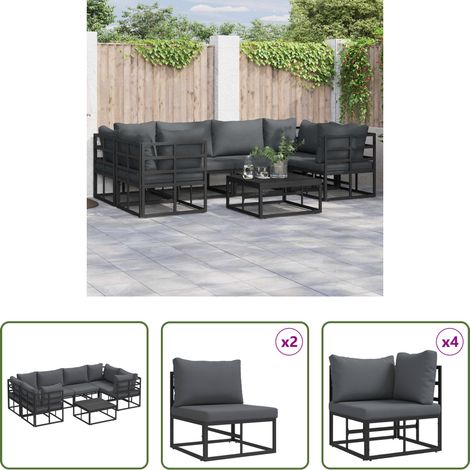 Gartenmöbel - Gartensofa-set mit Kissen 7 pcs Schwarz Aluminium (1/5)
