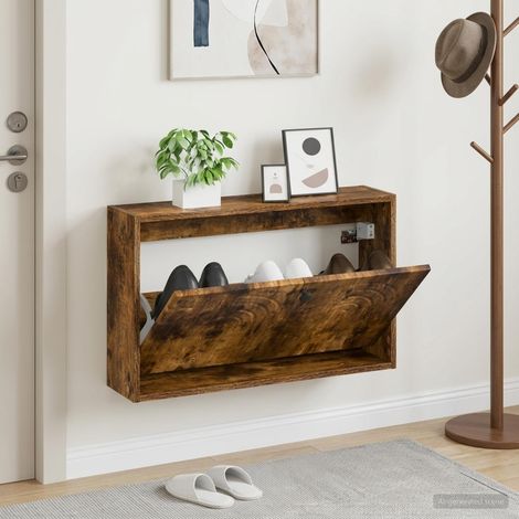vidaXL Wall-Mounted Shoe Cabinet ALKMAAR 71 x 17 x 43 cm Smoked Oak (1/5)