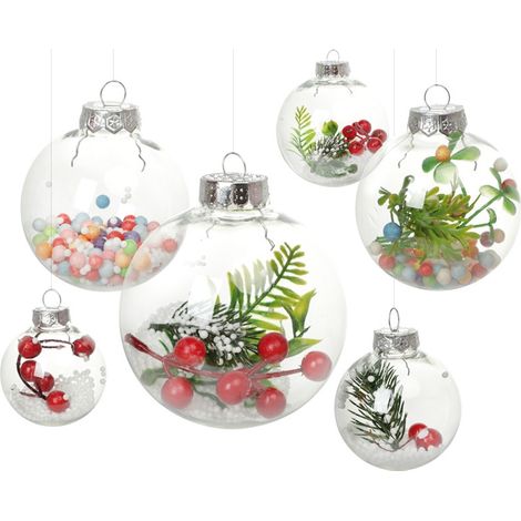 Lot de 6 boules décoratives transparentes et délicates en plastique pour fêtes (1/5)