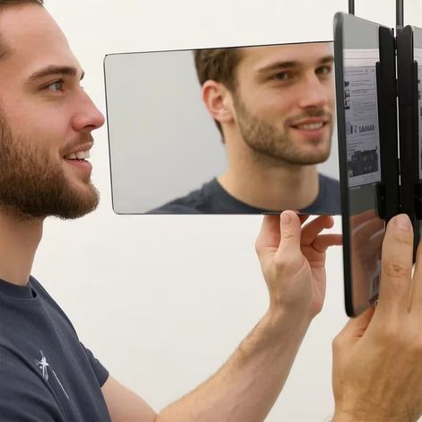 GBLY Miroir à Maquillage Hauteur Réglable Design à Trois Volets Plat Sans Déformation Cadre Métal Plastique Montage sur Porte Pour Salle de Bain Cabine Chambre