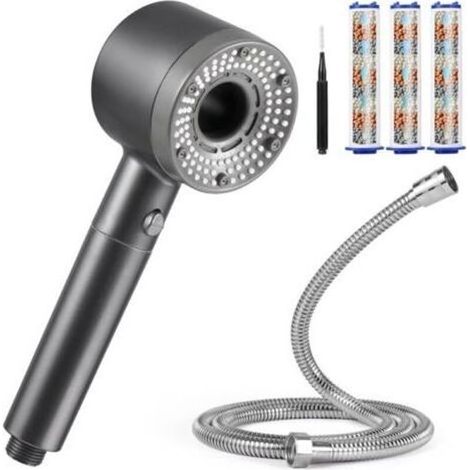 Pommeau de douche haute pression avec filtre anti-calcaire, 5 modes de jet, économie d'eau, livré avec flexible de 1,5 m, idéal pour salle de bain (1/4)
